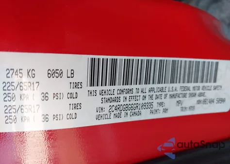 2016 Dodge Grand Caravan Se Plus из США, поврежденный, VIN 2C4RDGBG6GR109335